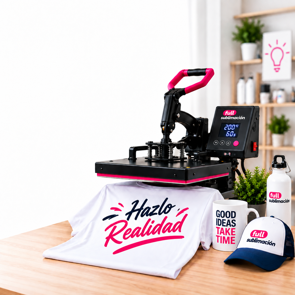 Máquina de sublimación 8 en 1 con sus accesorios para estampar poleras, tazones, gorros y platos