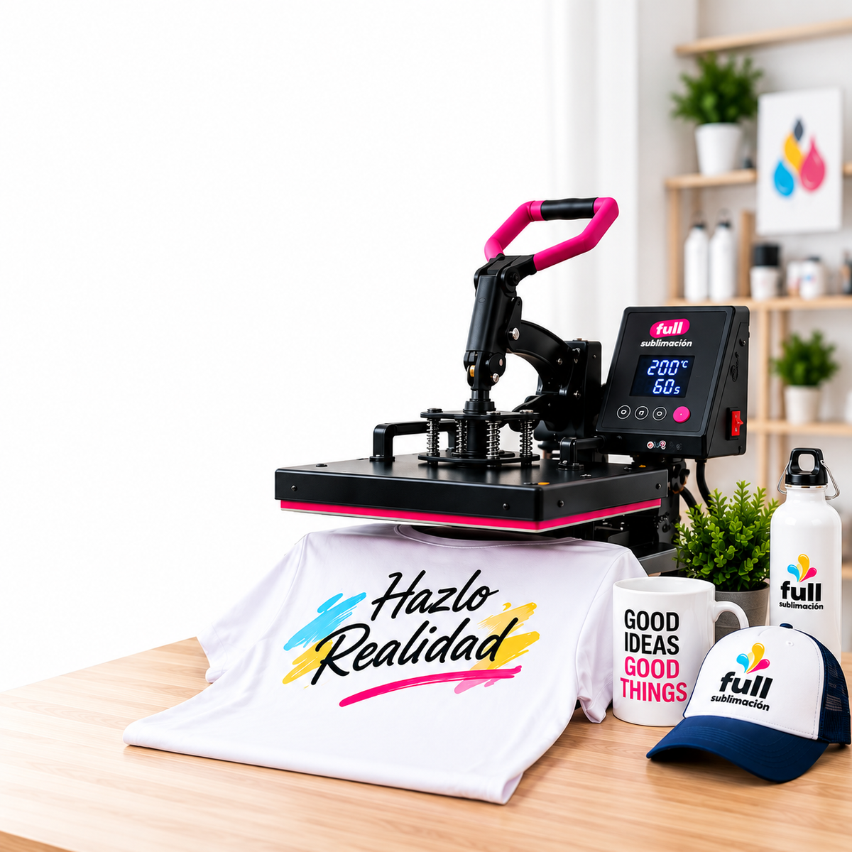 Máquina de sublimación 8 en 1 con sus accesorios para estampar poleras, tazones, gorros y platos