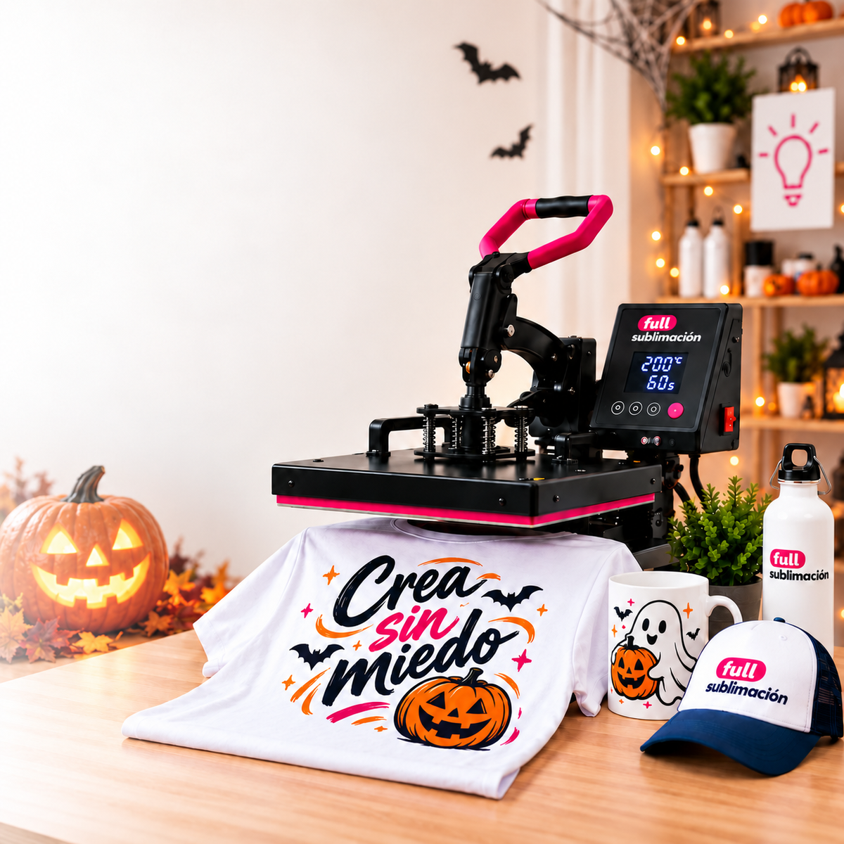 Máquina de sublimación 8 en 1 con sus accesorios para estampar poleras, tazones, gorros y platos