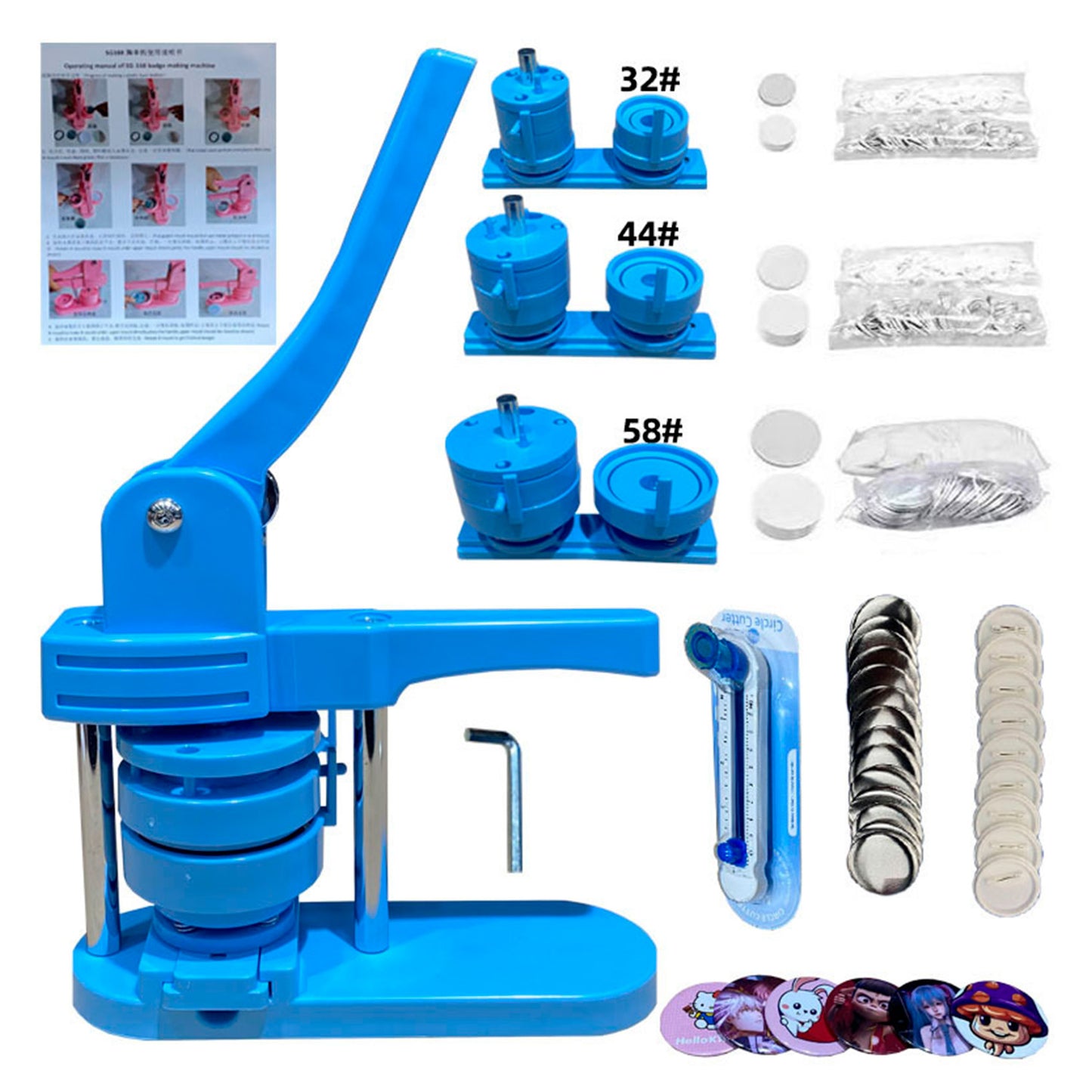 Maquina de Chapitas + Prensa matriz De 58mm + 100 Chapitas + cortador